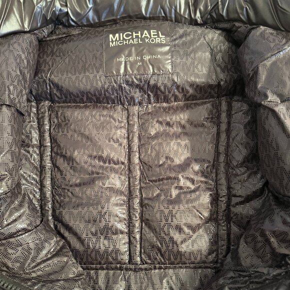 NWT MICHAEL KORS QUILTED HIDDEN HOOD DOWN BLEND PUFFER JACKET COAT M $350 BROWN - Picture 5 of 10